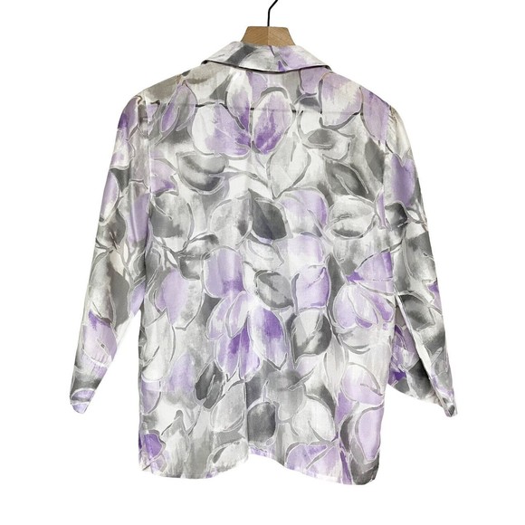 Alfred Dunner Womens Size 10 Petite Purple Gray Floral Sheer Button Down Shirt - Picture 2 of 7